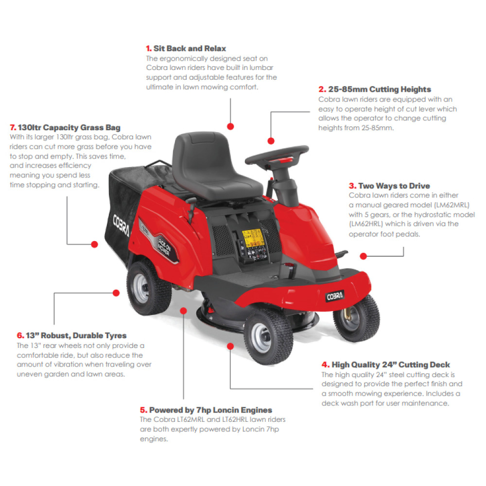 Cobra 24" Hydrostatic Rear Collect Ride-On Lawn Mower - LT62HRL