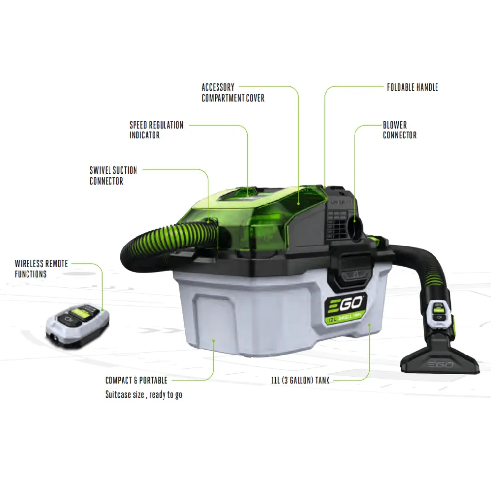 EGO 56V Compact Wet & Dry Vacuum Cleaner Tool Only – WDV0300E EGO 56V Compact Wet & Dry Vacuum Cleaner Tool Only – WDV0300E